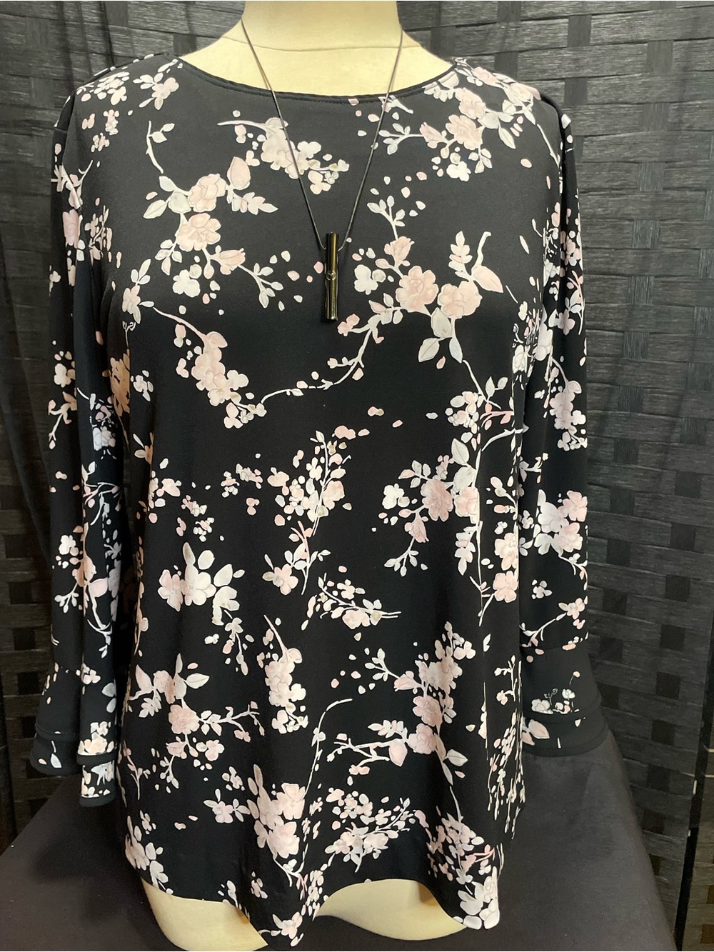 Karl Lagerfeld Black Blouse with Pale Pink Floral Print